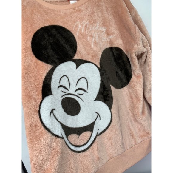 Disney Womans Micky Mouse Shirt Long Sleeve XL Pink Peachy Polyester Minky Velou - Picture 1 of 8